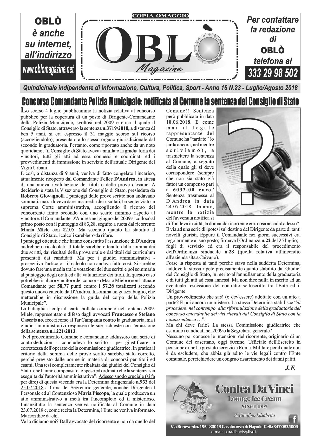 Edizione integrale del 28 luglio 2018