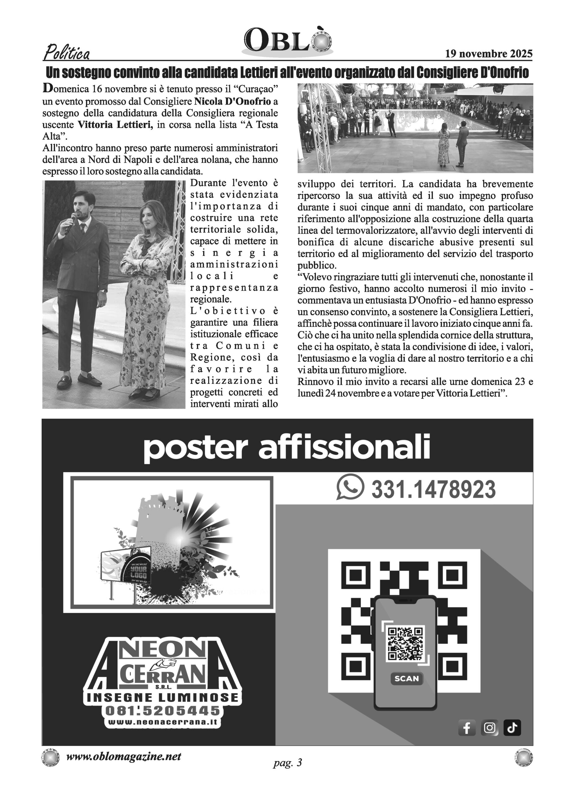 Un sostegno convinto alla candidata Lettieri all’evento organizzato dal Consigliere D’Onofrio